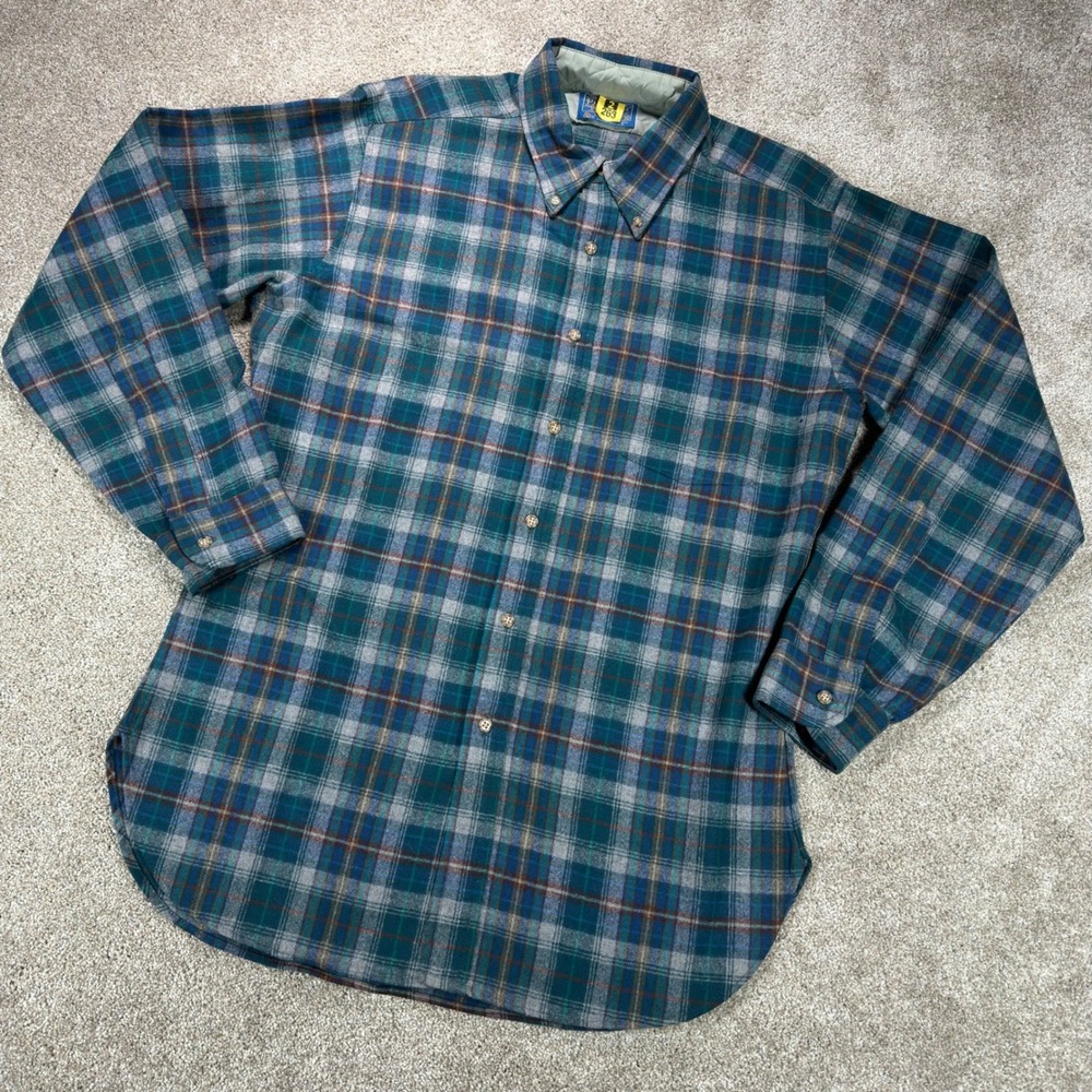 Vtg 70s Pendleton Fireside Men's M Wool Shirt Classic Plaid Teal Green USA Made